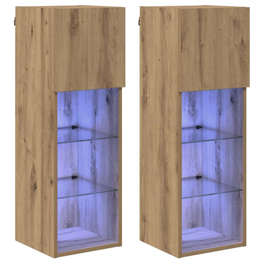 TV Cabinet Set with LED Lights 30.5x30x90 cm 2 pcs Artisan oak