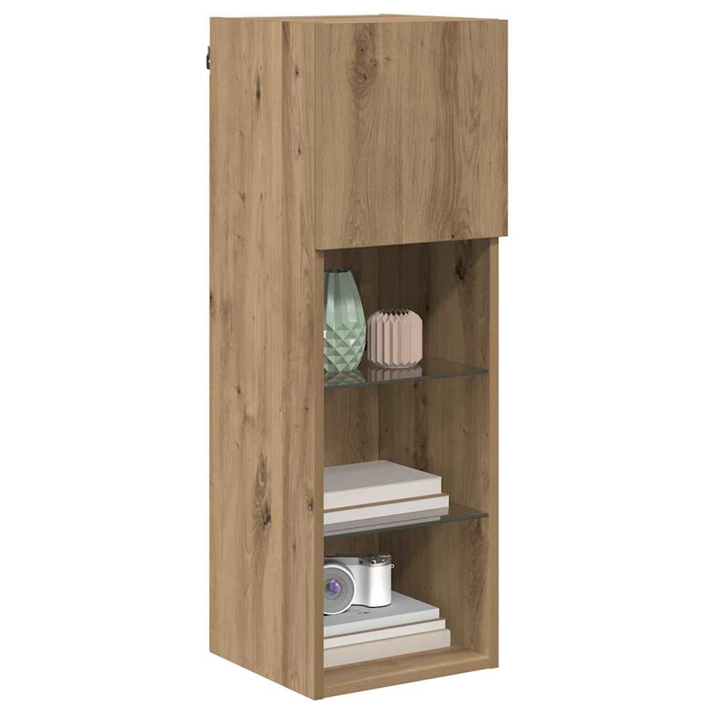 TV Cabinet Set with LED Lights 30.5x30x90 cm 2 pcs Artisan oak