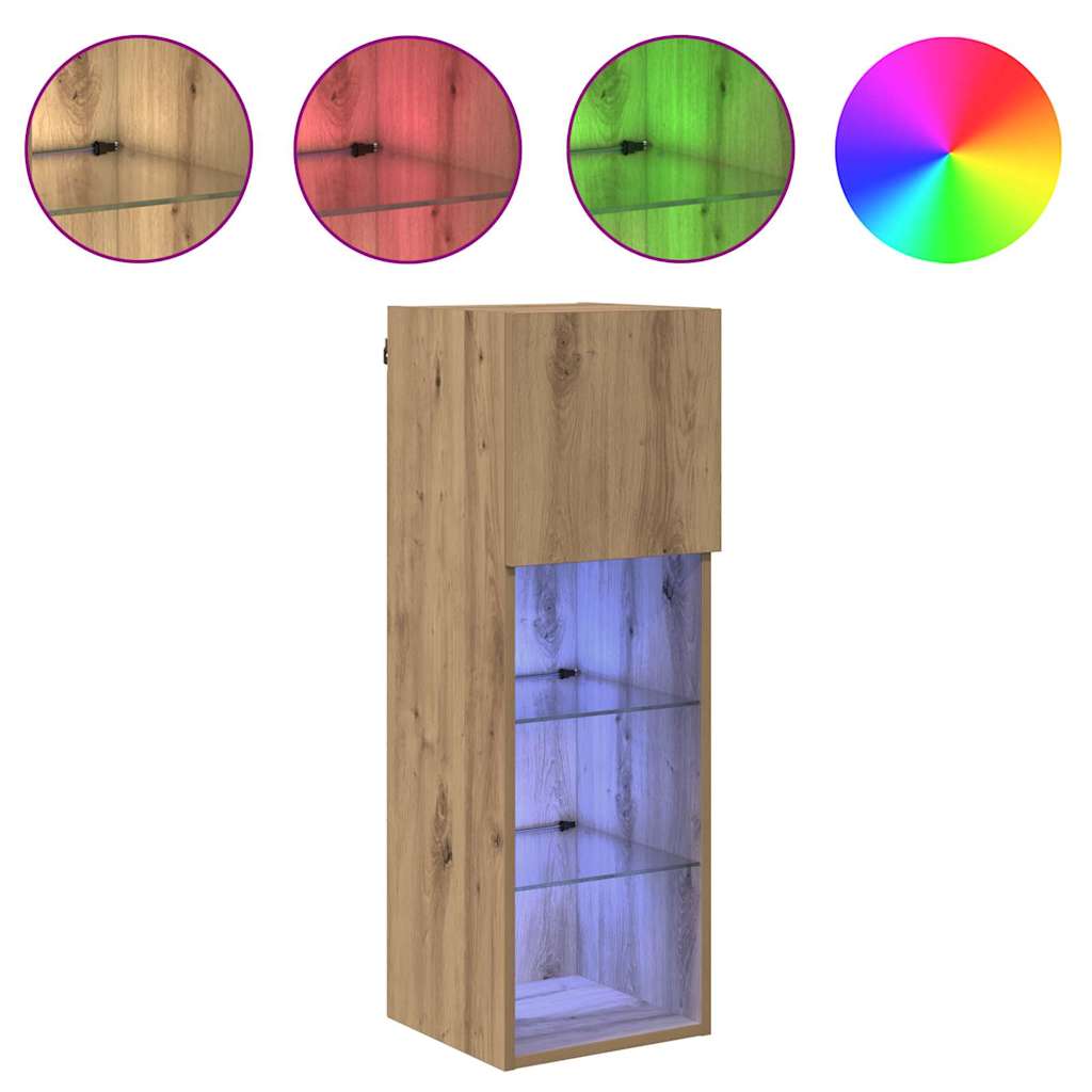 TV Cabinet Set with LED Lights 30.5x30x90 cm 2 pcs Artisan oak