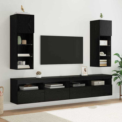 TV Cabinet Set with LED Lights 30.5x30x90 cm 2 pcs Black oak