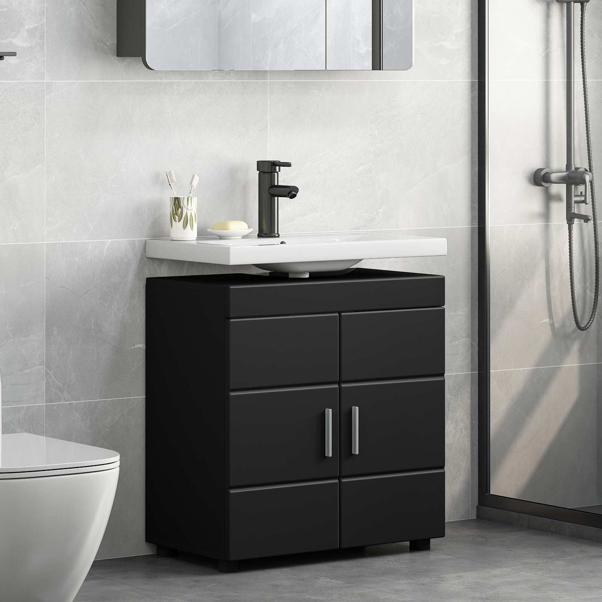 Bathroom Cabinet Set TULUM 60 x 34 x 63 cm Basin Cabinet Black