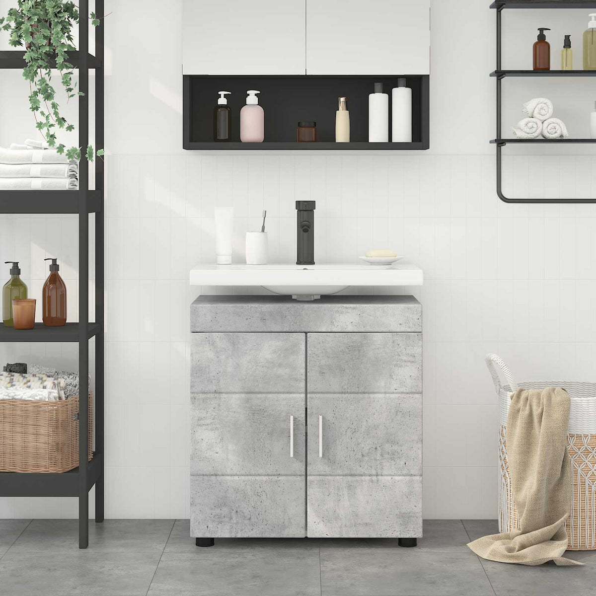 Bathroom Cabinet Set TULUM 60 x 34 x 63 cm Basin Cabinet Concrete grey