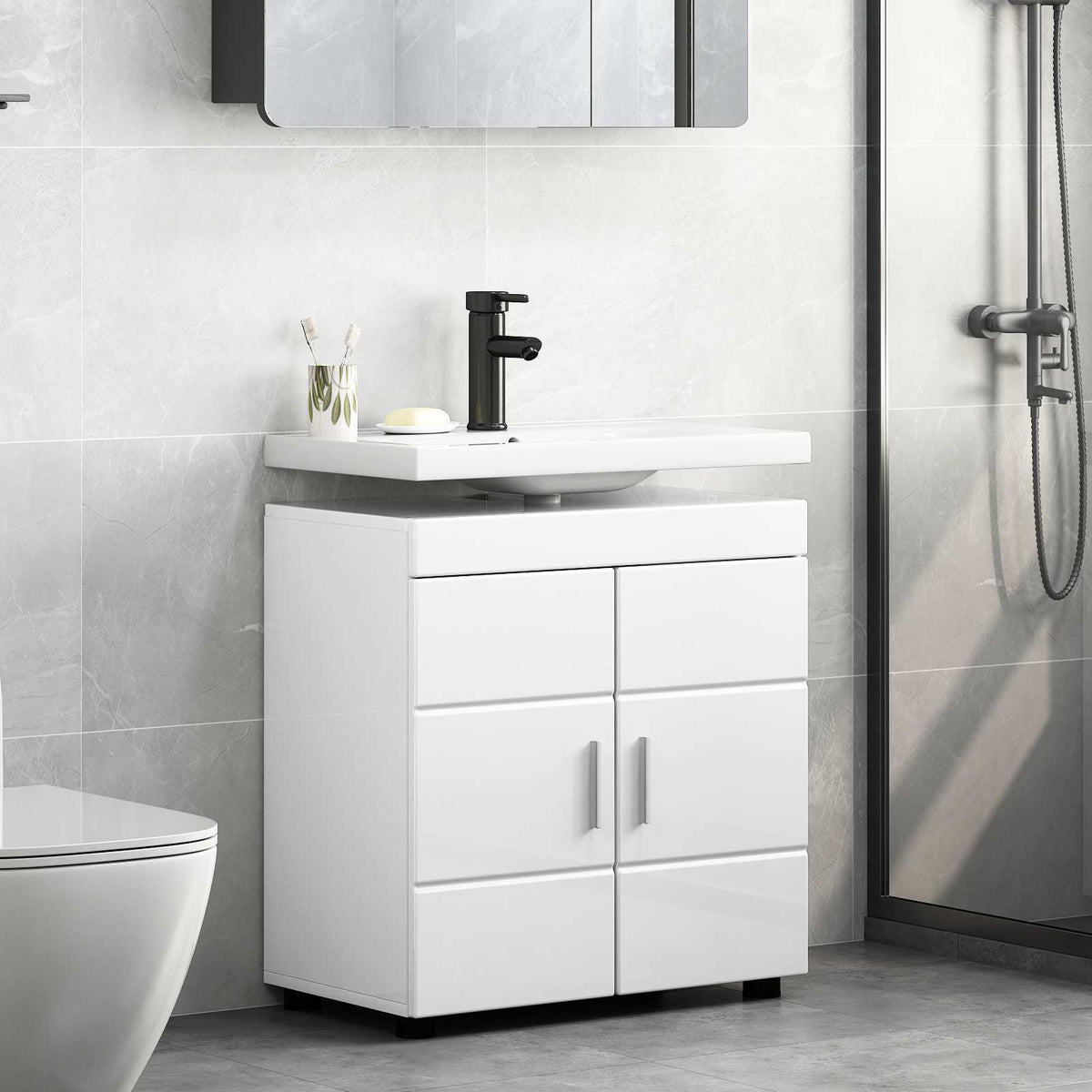 Bathroom Cabinet Set TULUM 60 x 34 x 63 cm Basin Cabinet High gloss white