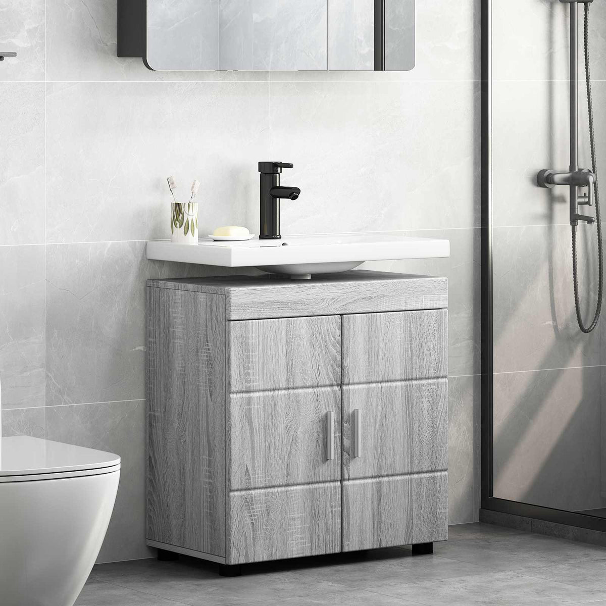 Bathroom Cabinet Set TULUM 60 x 34 x 63 cm Basin Cabinet Grey sonoma