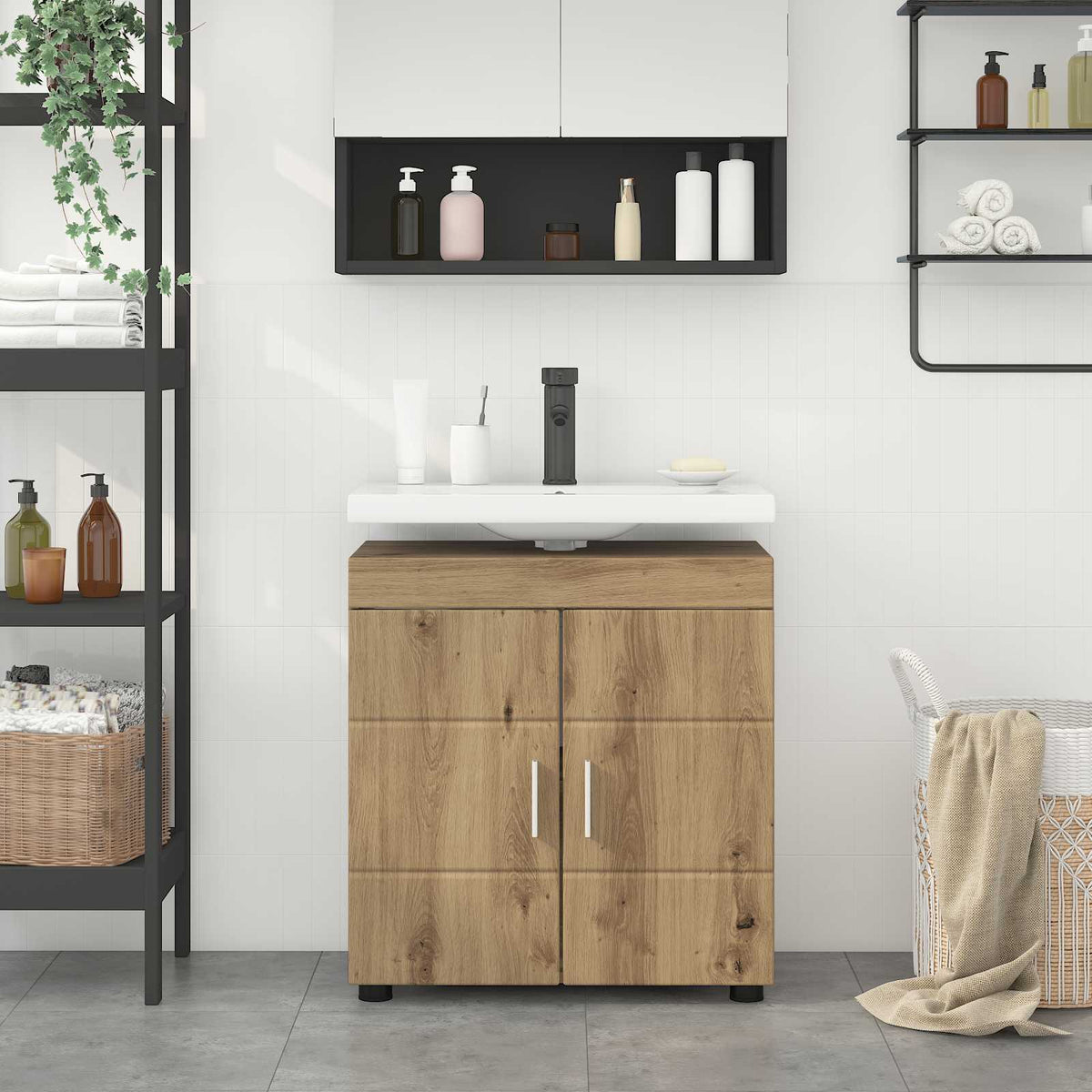 Bathroom Cabinet Set TULUM 60 x 34 x 63 cm Basin Cabinet Artisan oak