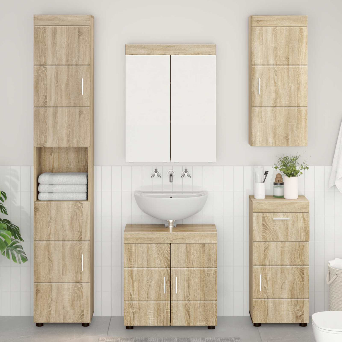 Bathroom Wall Cabinet TULUM 37 x 24.5 x 86 cm Hanging Cabinet Sonoma oak