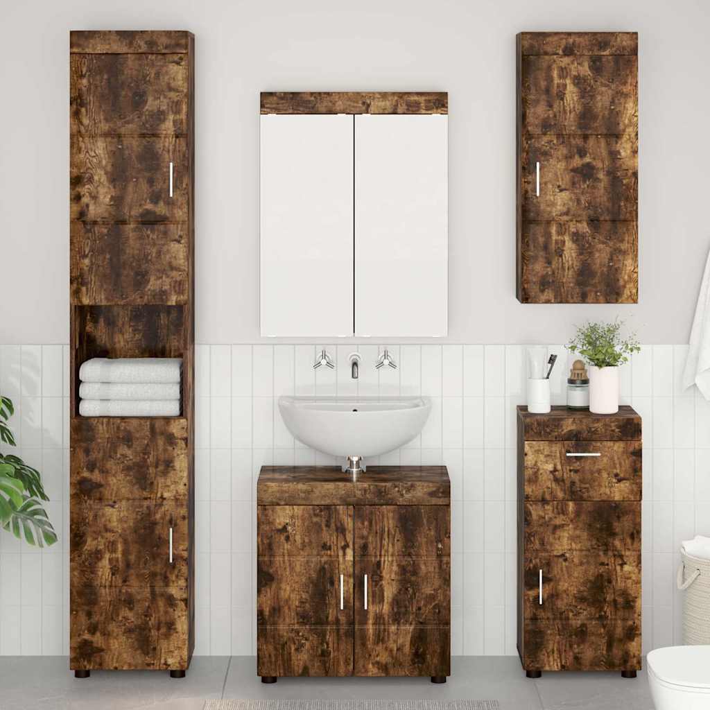 Bathroom Wall Cabinet TULUM 37 x 24.5 x 86 cm Hanging Cabinet Smoked oak