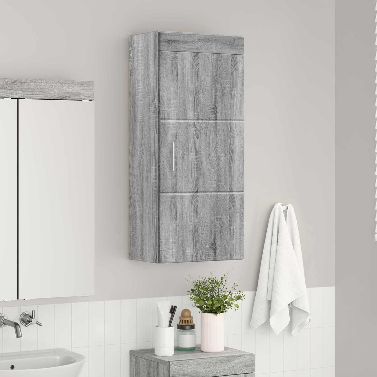 Bathroom Wall Cabinet TULUM 37 x 24.5 x 86 cm Hanging Cabinet Grey sonoma