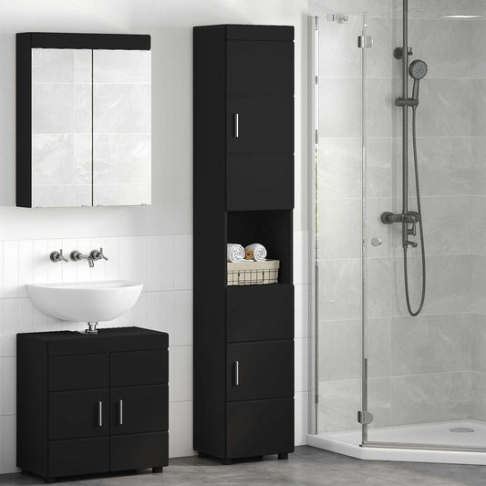 Bathroom Cabinet Set TULUM 37 x 31.5 x 203 cm Tall Cabinet Black