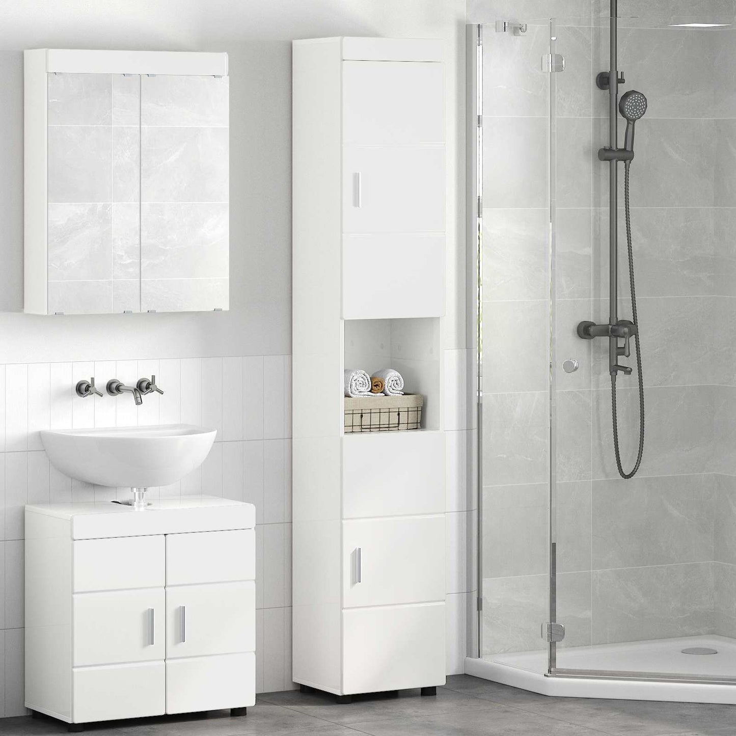 vidaXL Bathroom Cabinet Set TULUM High Gloss White 37 x 31.5 x 203 cm 1