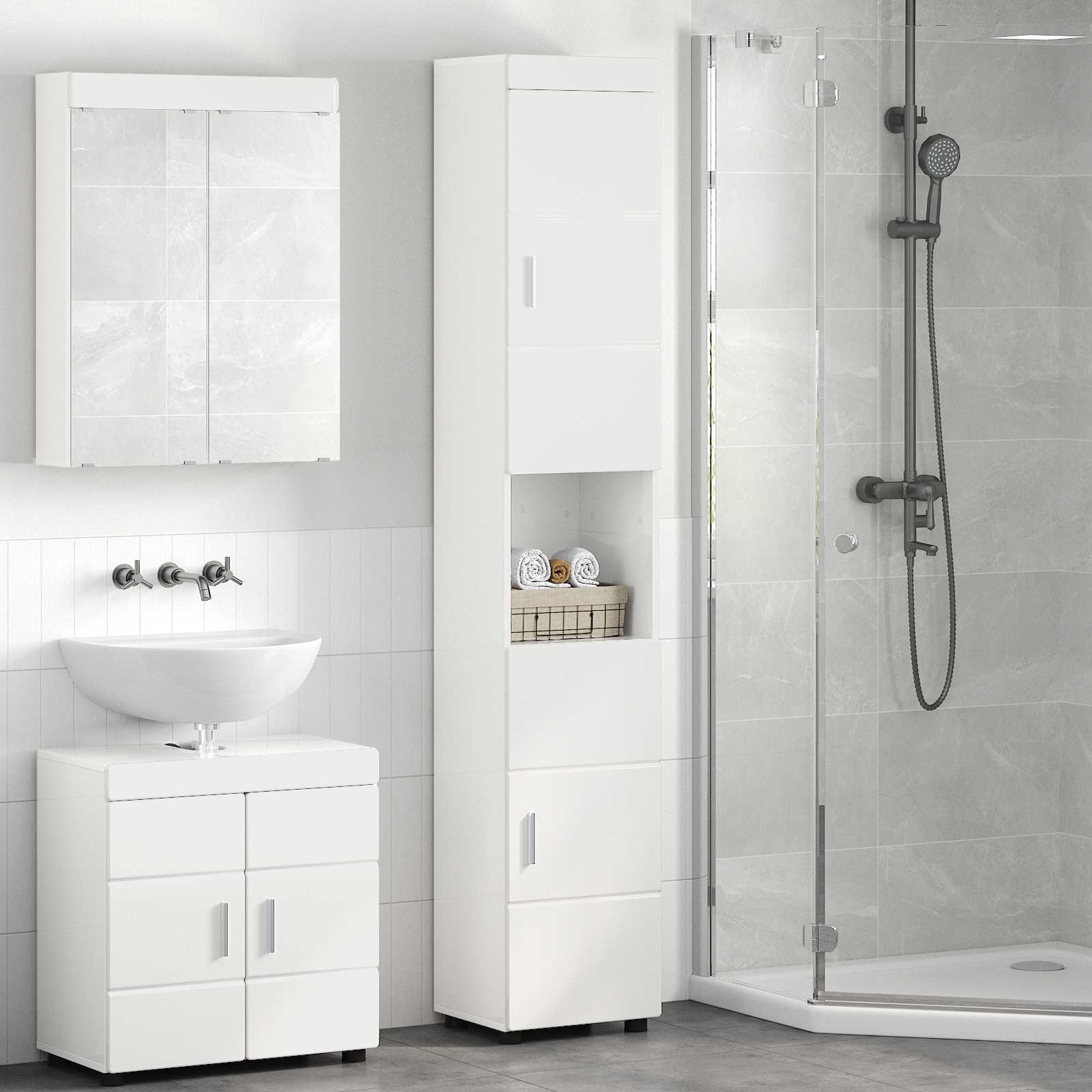 vidaXL Bathroom Cabinet Set TULUM High Gloss White 37 x 31.5 x 203 cm 1