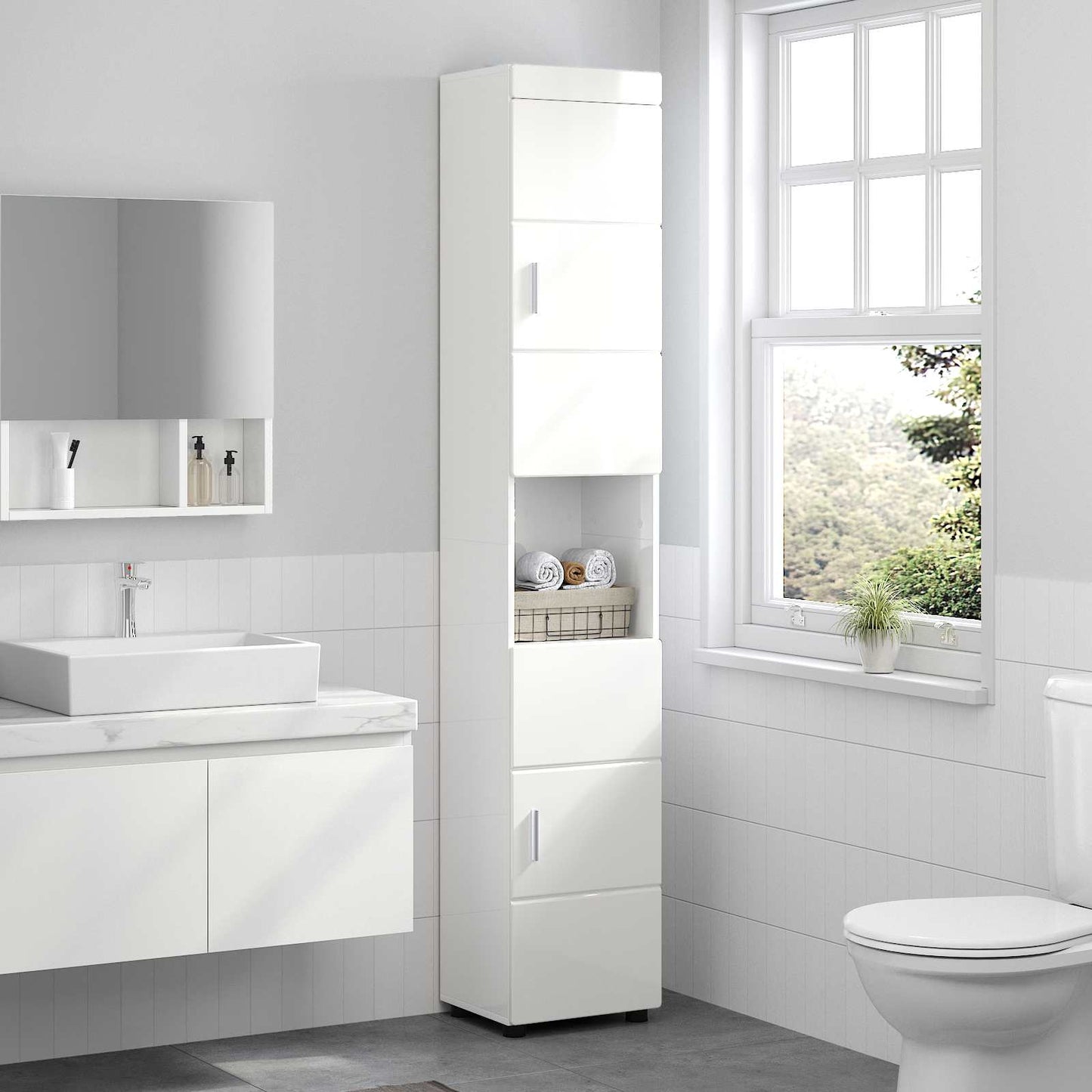 vidaXL Bathroom Cabinet Set TULUM High Gloss White 37 x 31.5 x 203 cm 4
