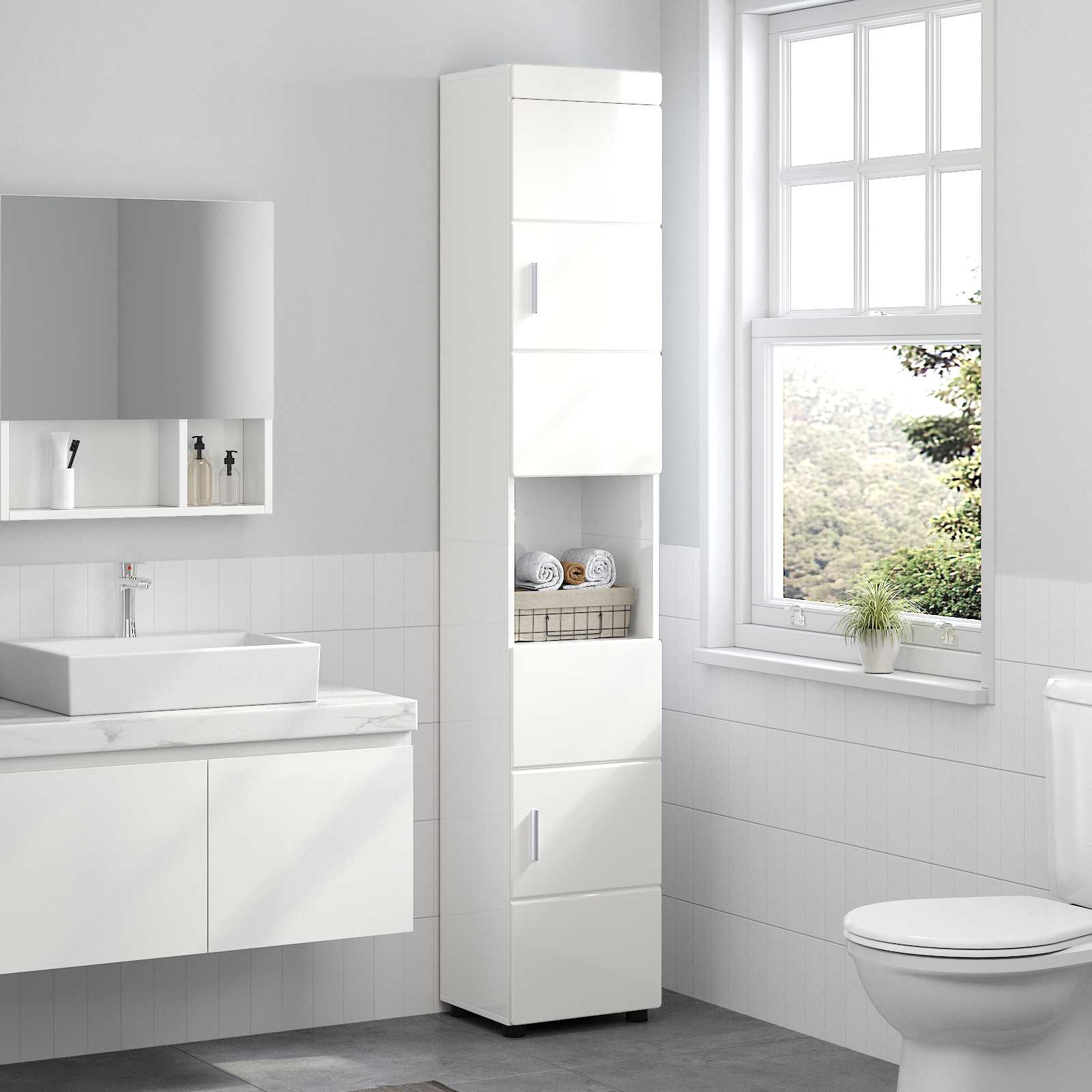vidaXL Bathroom Cabinet Set TULUM High Gloss White 37 x 31.5 x 203 cm 4