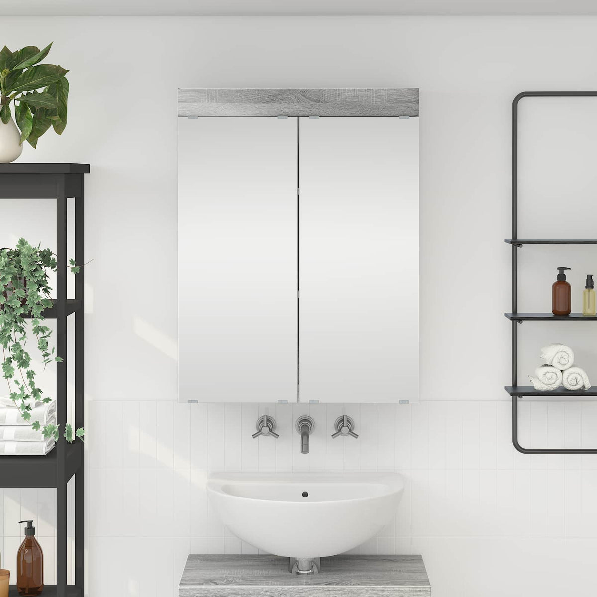 Bathroom TULUM 60 x 16.5 x 78 cm Mirror Cabinet Grey sonoma