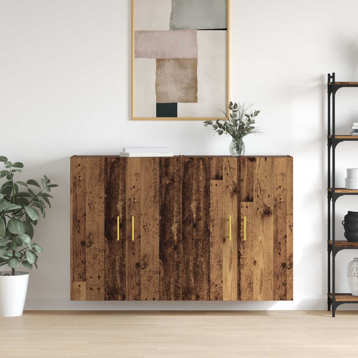 Wall Mounted Cabinets 2 pcs 69.5x34x90 cm Tube Gold Old wood