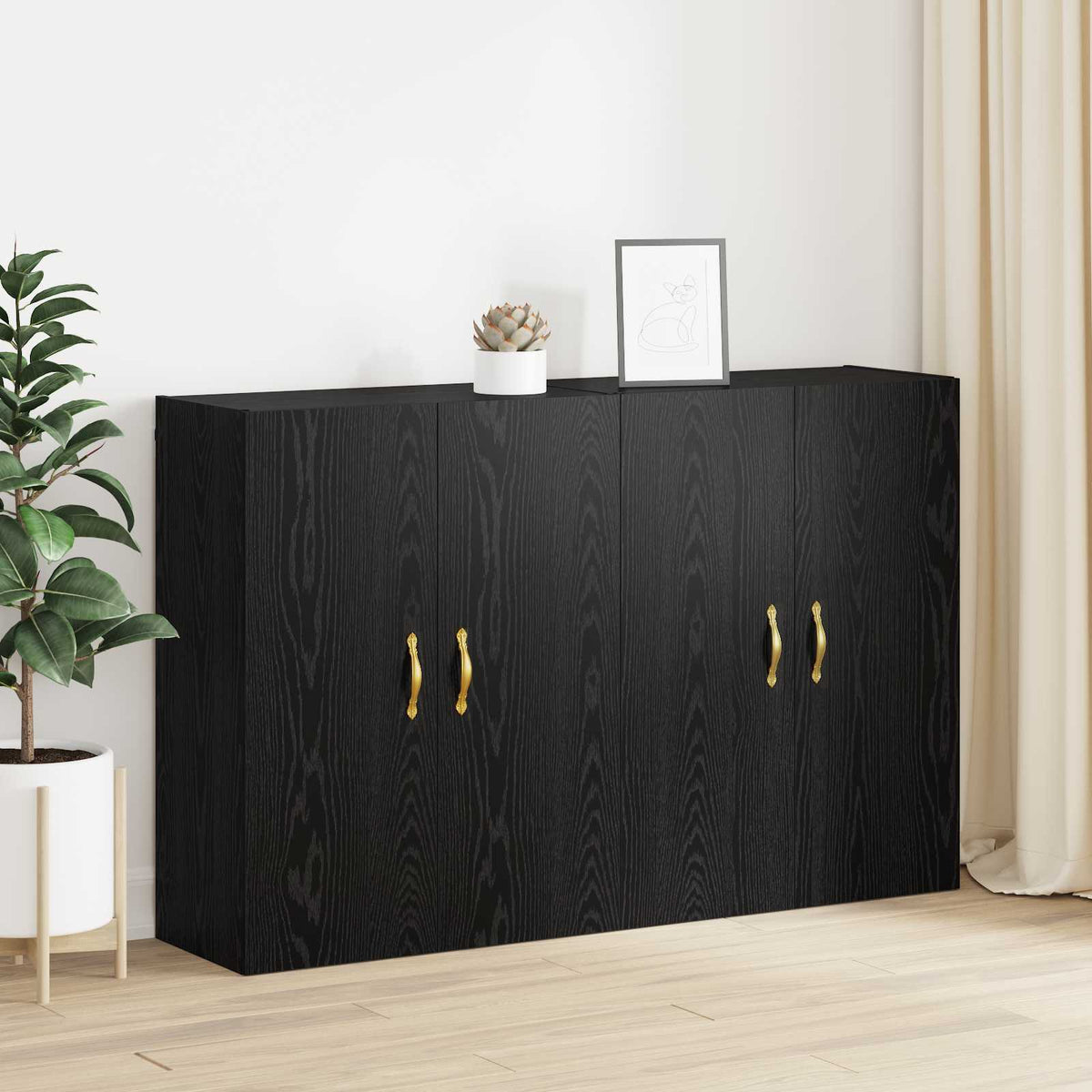 Wall Mounted Cabinets 2 pcs 69.5x34x90 cm Leaf Gold Black oak
