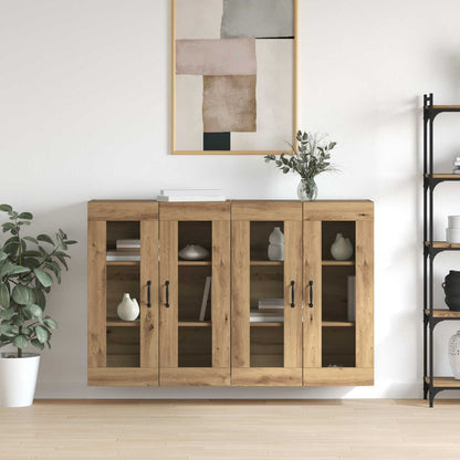 Wall Mounted Cabinets 2 pcs Engineered Wood Metal Black Artisan oak