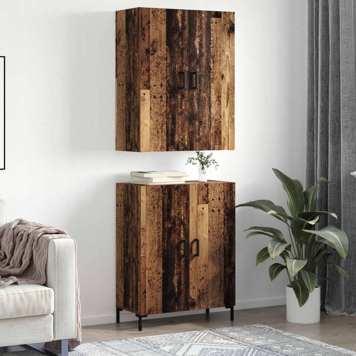 Highboard 69.5x34x180 cm Engineered Wood 2 Doors Old wood