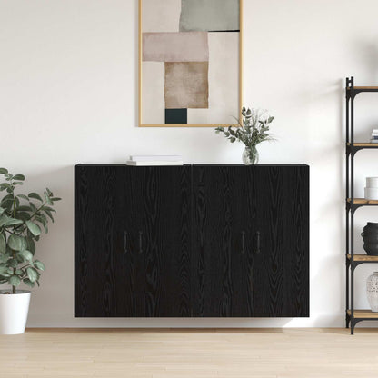 Wall Mounted Cabinets 2 pcs Engineered Wood Metal Black Black oak