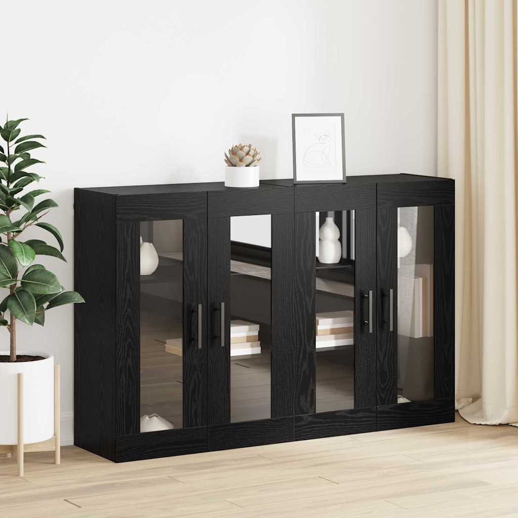 Wall Mounted Cabinets 2 pcs Engineered Wood Tube Black Black oak