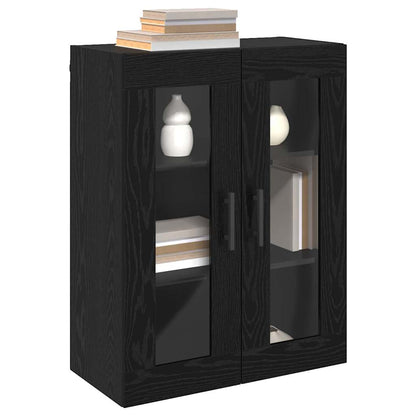 Wall Mounted Cabinets 2 pcs Engineered Wood Tube Black Black oak