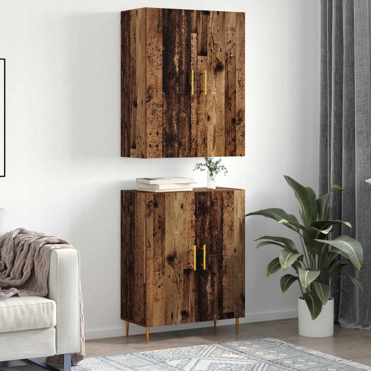 Highboard 69.5x34x180 cm Engineered Wood 2 Doors Old wood