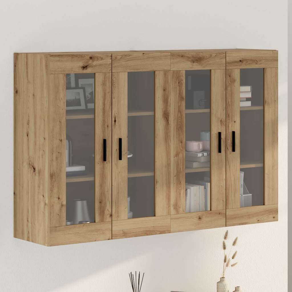 Wall Mounted Cabinets 2 pcs Engineered Wood Groove Black Artisan oak