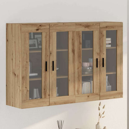 Wall Mounted Cabinets 2 pcs Engineered Wood Groove Black Artisan oak