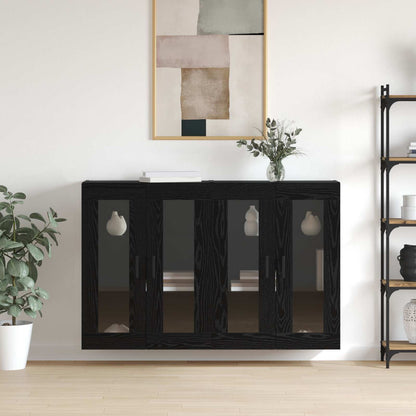 Wall Mounted Cabinets 2 pcs Engineered Wood Round Black Black oak