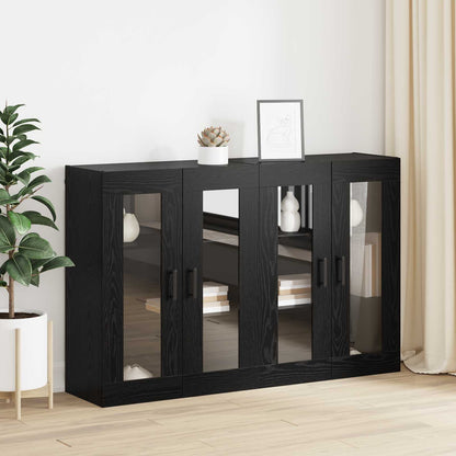 Wall Mounted Cabinets 2 pcs Engineered Wood Round Black Black oak