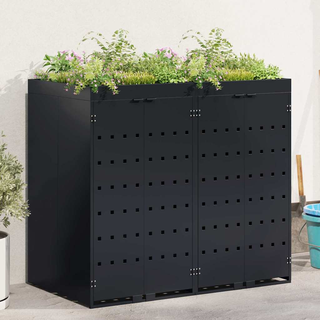 vidaXL Wheelie Bin Storage for 2 Bins Black 136 x 77.5 x 121.5 cm 1