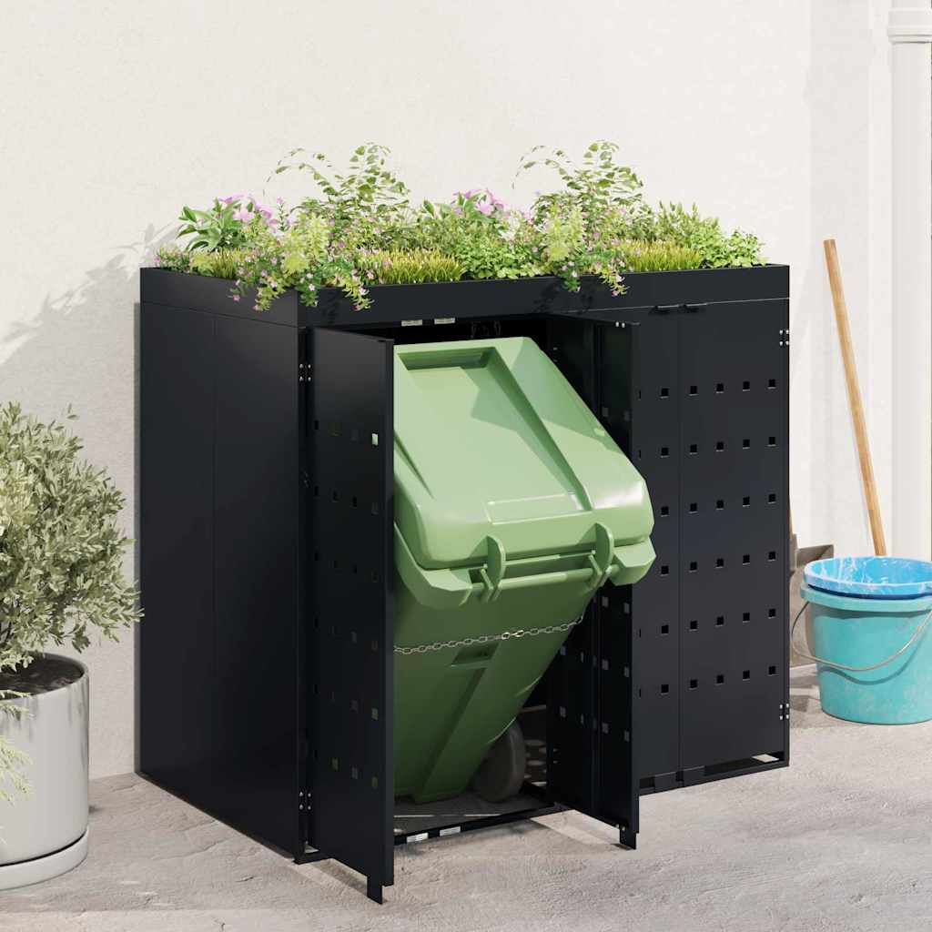 vidaXL Wheelie Bin Storage for 2 Bins Black 136 x 77.5 x 121.5 cm 4