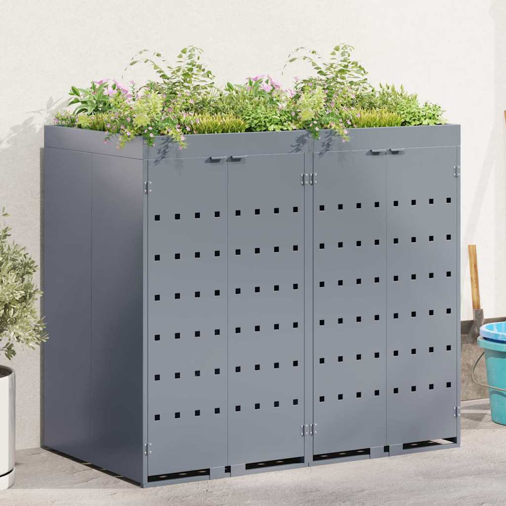 vidaXL Wheelie Bin Storage for 2 Bins Light Grey 136 x 77.5 x 121.5 cm 1
