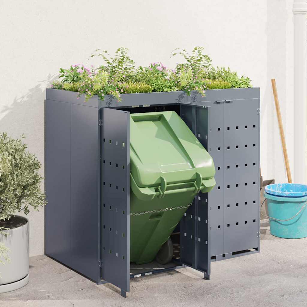 vidaXL Wheelie Bin Storage for 2 Bins Light Grey 136 x 77.5 x 121.5 cm 4