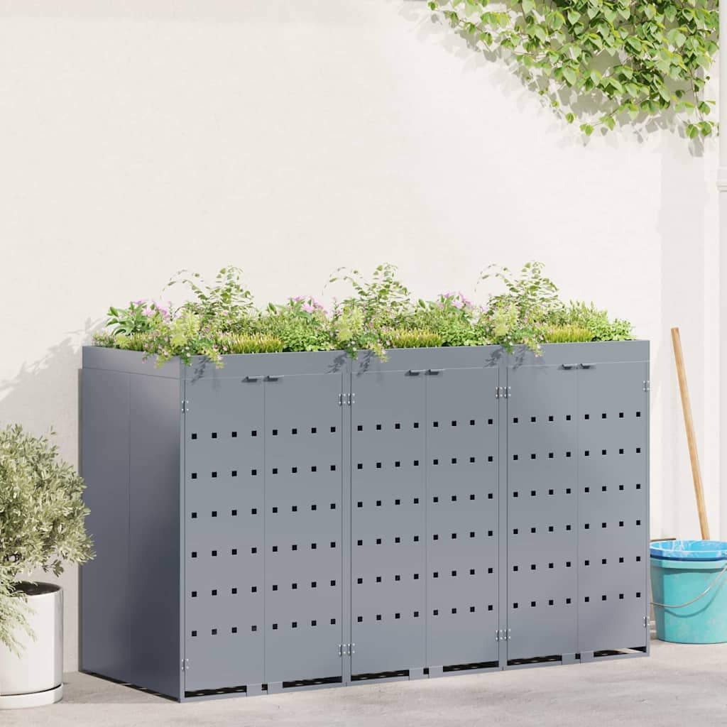 vidaXL Wheelie Bin Storage for 3 Bins Light Grey 204 x 77.5 x 121.5 cm 1