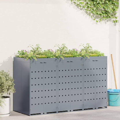 vidaXL Wheelie Bin Storage for 3 Bins Light Grey 204 x 77.5 x 121.5 cm 1