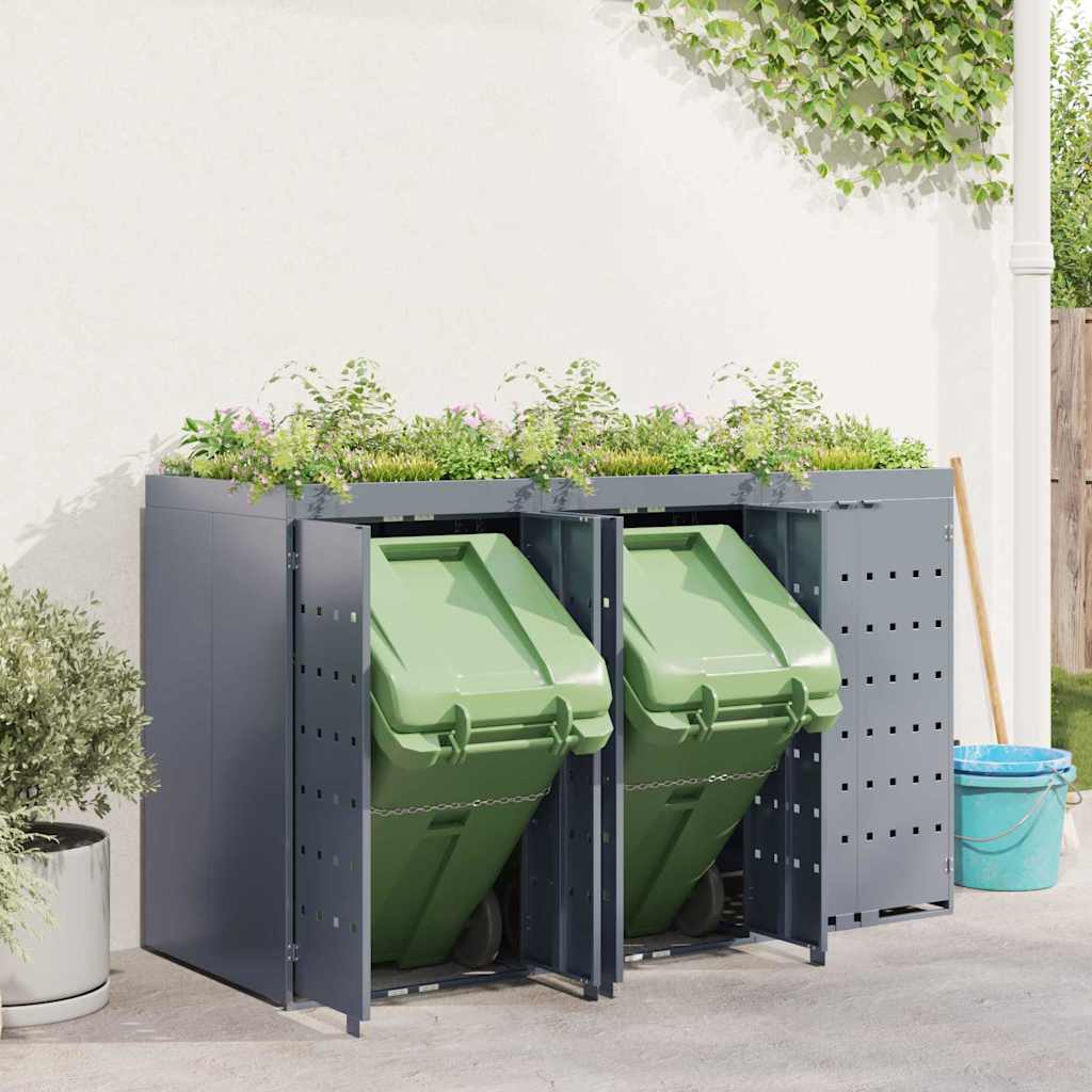 vidaXL Wheelie Bin Storage for 3 Bins Light Grey 204 x 77.5 x 121.5 cm 4
