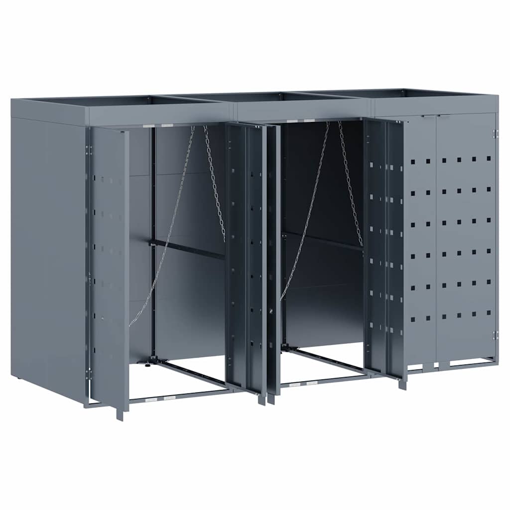 vidaXL Wheelie Bin Storage for 3 Bins Light Grey 204 x 77.5 x 121.5 cm 6
