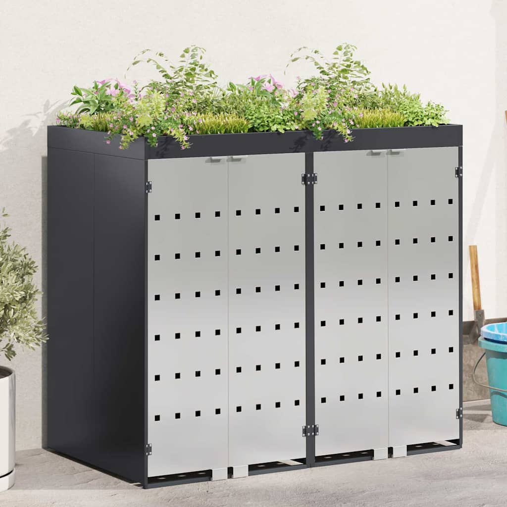 Wheelie Bin Storage for Bins Steel Anthracite 2 Stainless steel door with planter