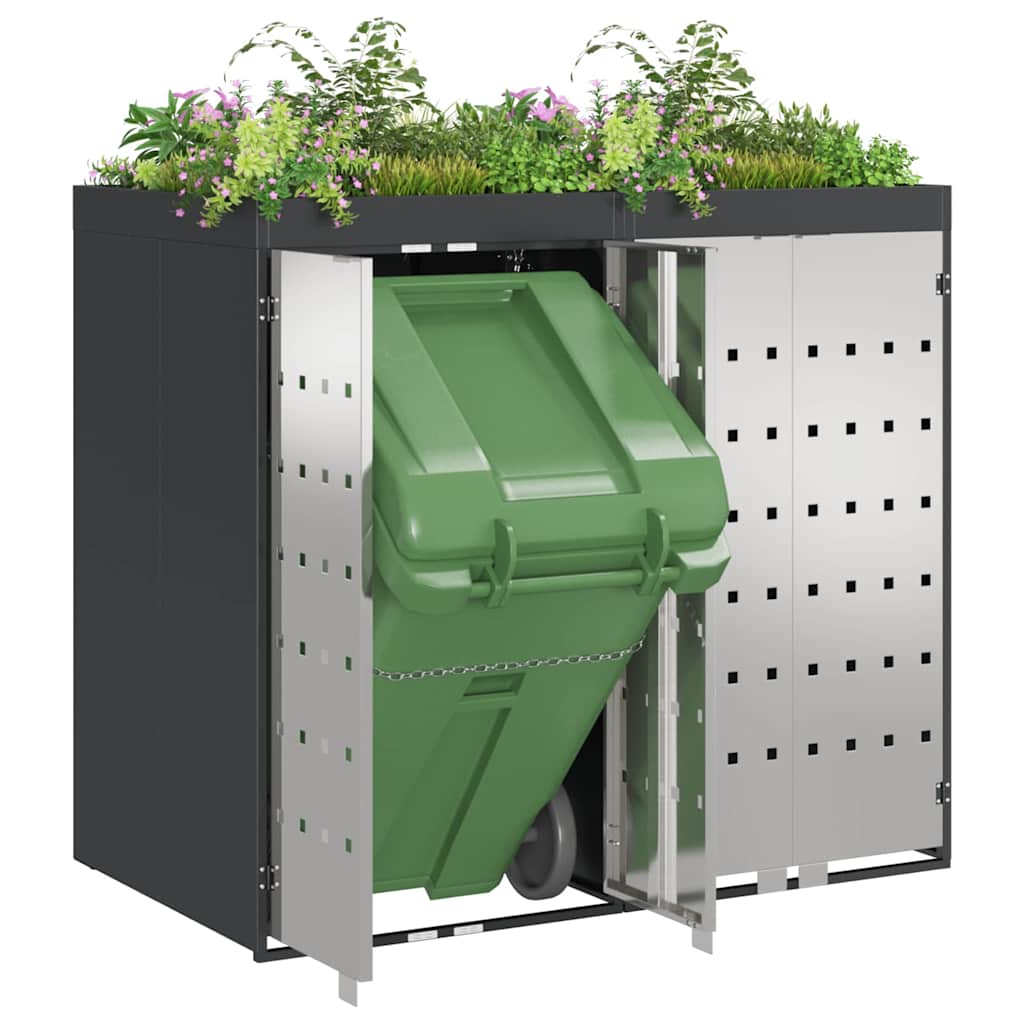 Wheelie Bin Storage for Bins Steel Anthracite 2 Stainless steel door with planter