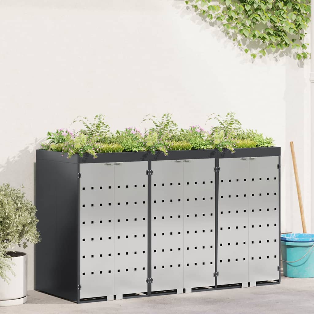 vidaXL Wheelie Bin Storage for 3 Bins Stainless Steel Anthracite 1