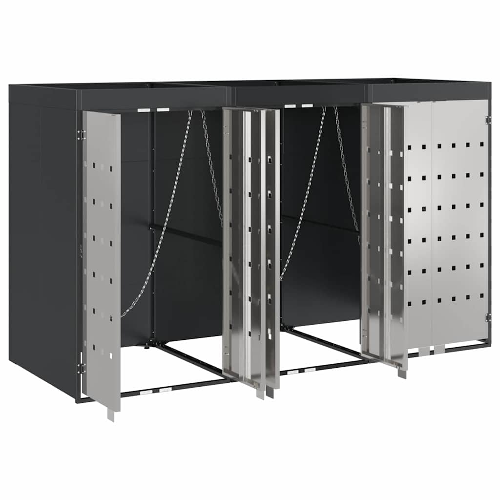 vidaXL Wheelie Bin Storage for 3 Bins Stainless Steel Anthracite 5