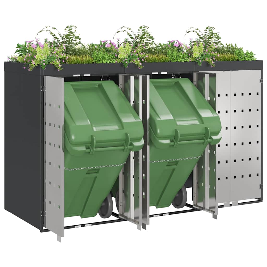 vidaXL Wheelie Bin Storage for 3 Bins Stainless Steel Anthracite 3