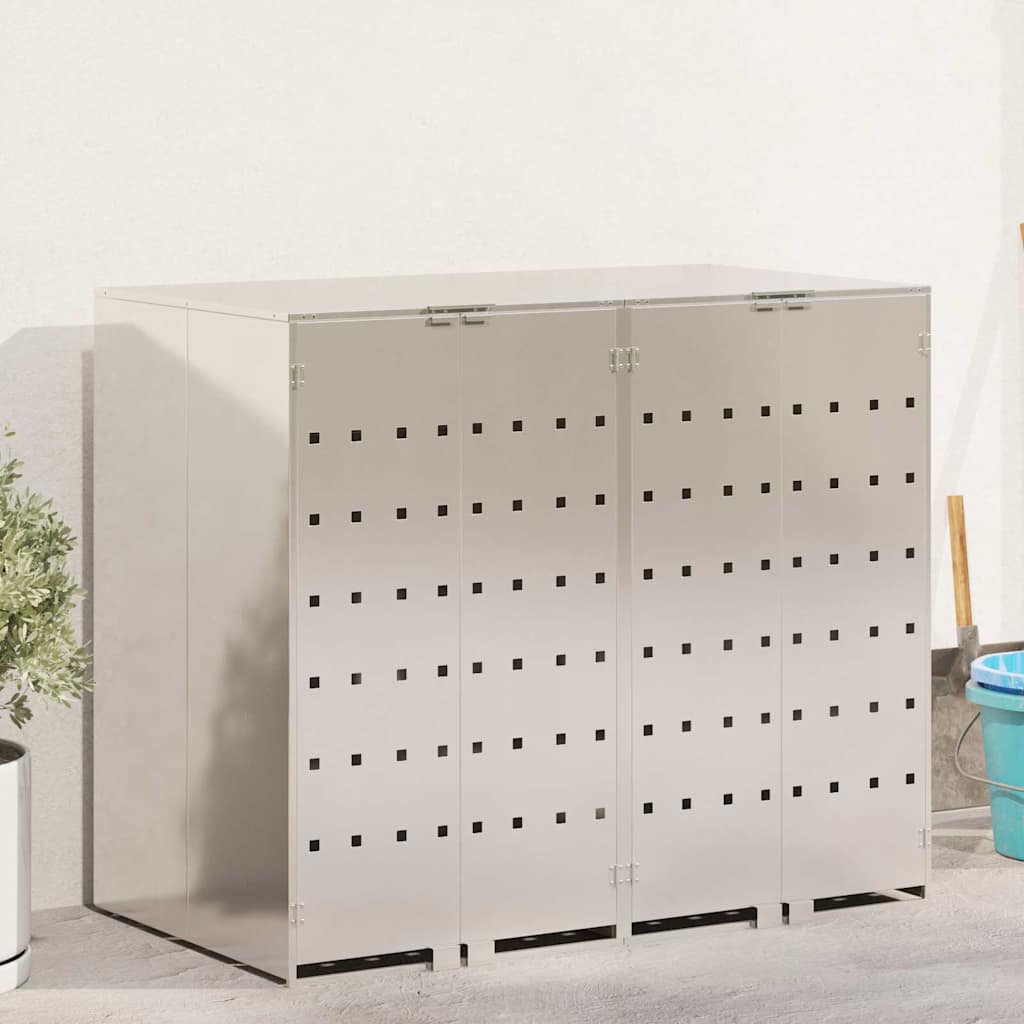 vidaXL Wheelie Bin Storage for 2 Bins Stainless Steel Silver 1