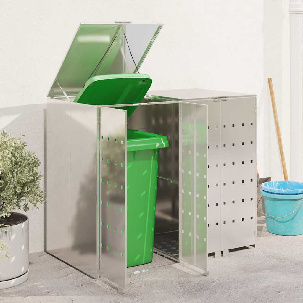 vidaXL Wheelie Bin Storage for 2 Bins Stainless Steel Silver 4