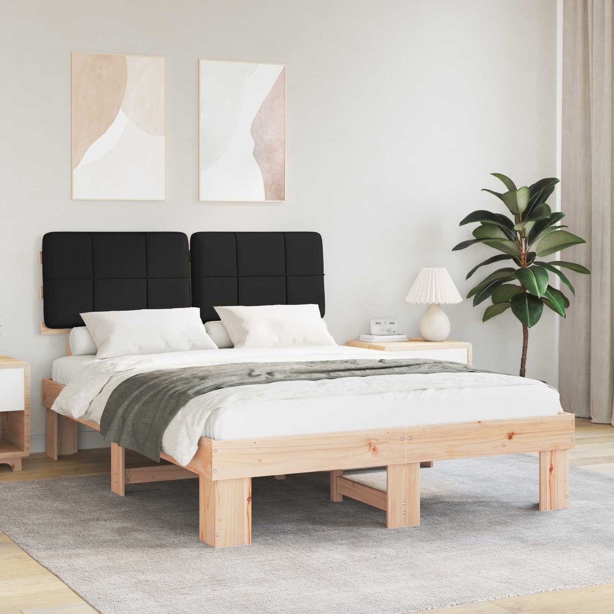 Bed Frame with Upholstered Headboard Black Length 200 cm Natural and Black 120 cm