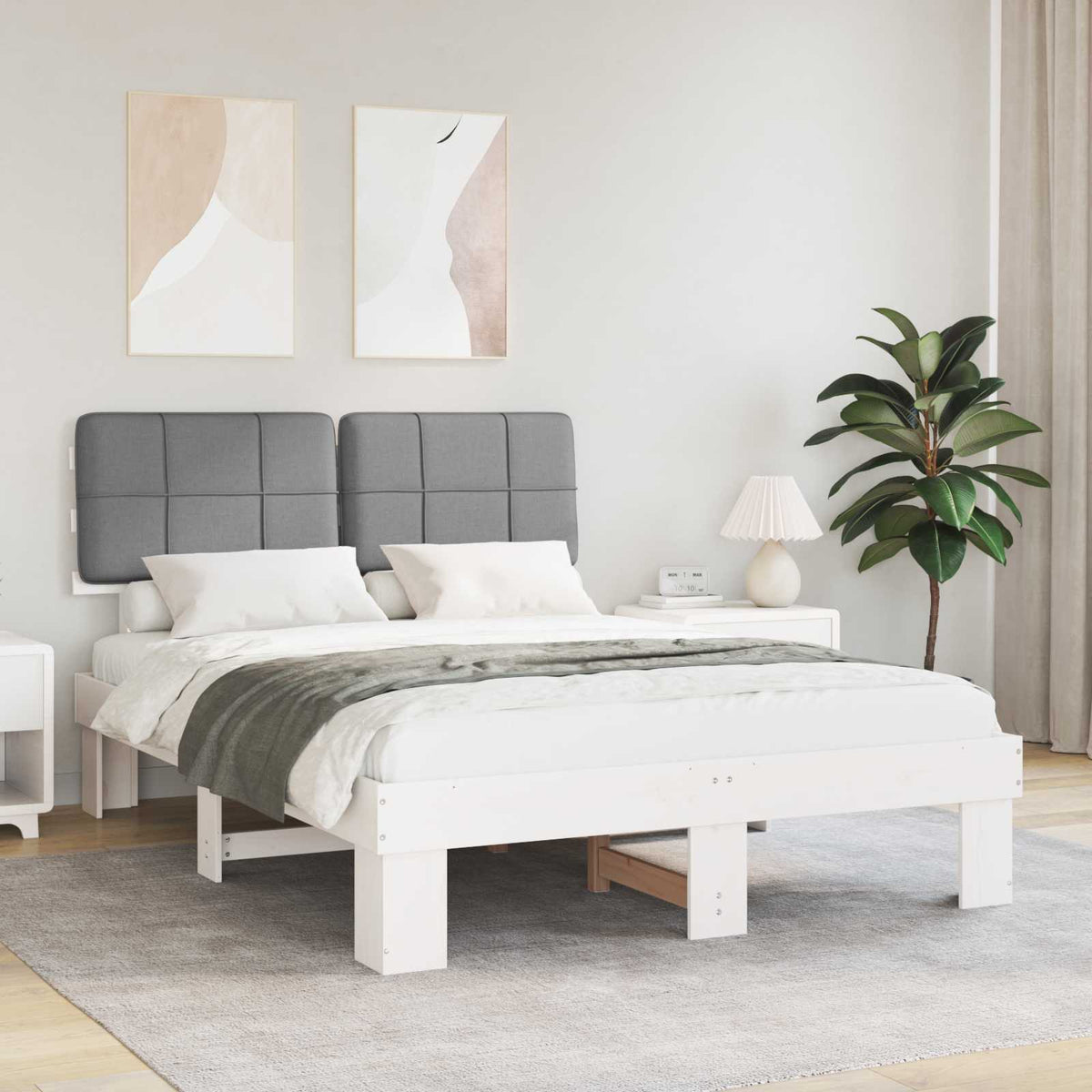 Bed Frame Upholstered Headboard Length White Light Grey