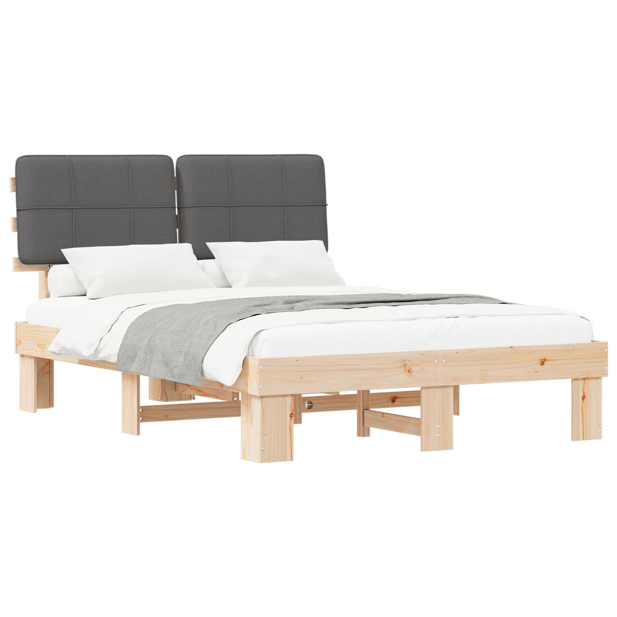 Bed Frame with Upholstered Headboard Length 190 cm Natural and Dark Grey 120 cm
