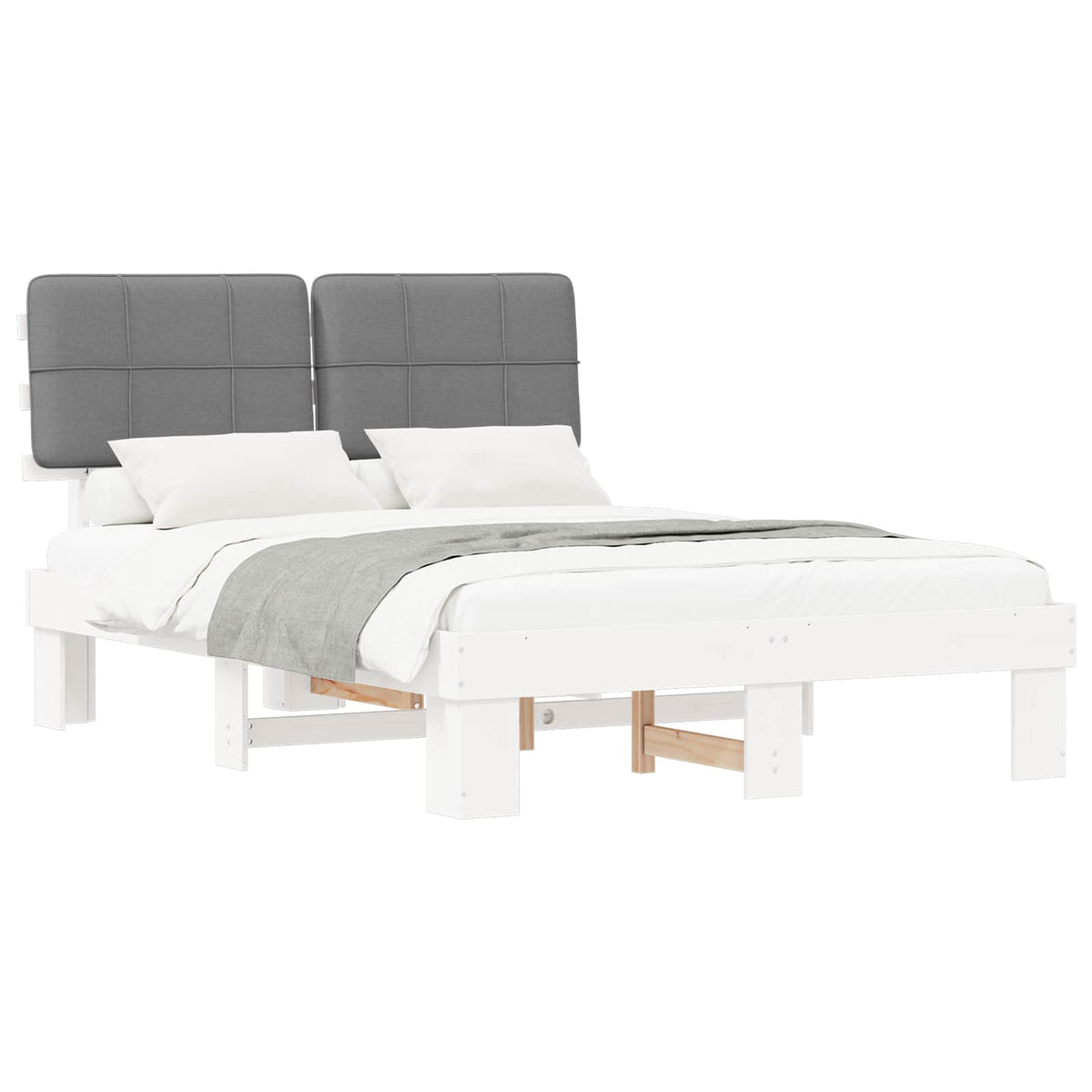 Bed Frame with Upholstered Headboard Length 190 cm White and Light Grey 120 cm