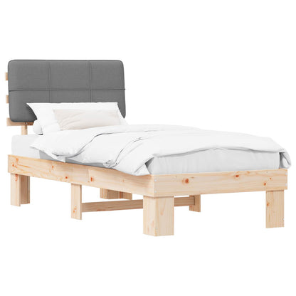 Bed Frame with Upholstered Headboard Length 200 cm Natural and Light Grey 90 cm